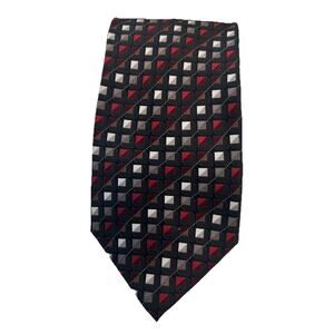 Giorgio Brutini Collezione Men’s Tie Black Red Diamond Pattern 3.75” Silk